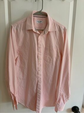 Lacoste Men's Pale Pink 100% Cotton Long Sleeve Dress Shirt
